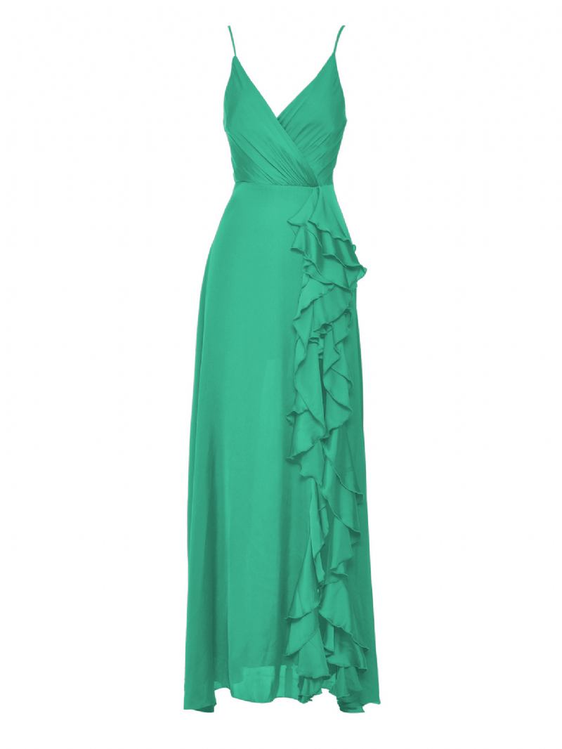 Vestidos Femininos Deslizantes Com Decote Em V E Fenda Alta Vestido Baile Maxi Semi Formal Aniversário - Verde