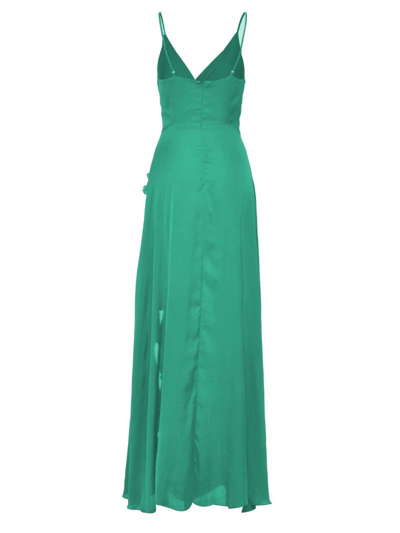 Vestidos Femininos Deslizantes Com Decote Em V E Fenda Alta Vestido Baile Maxi Semi Formal Aniversário - Verde