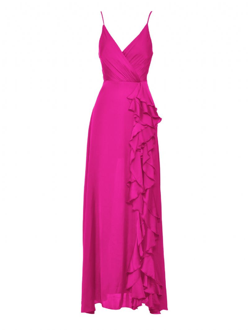 Vestidos Femininos Deslizantes Com Decote Em V E Fenda Alta Vestido Baile Maxi Semi Formal Aniversário - Rosa