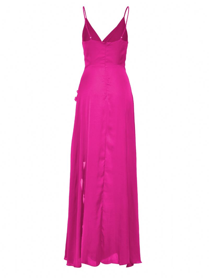 Vestidos Femininos Deslizantes Com Decote Em V E Fenda Alta Vestido Baile Maxi Semi Formal Aniversário - Rosa