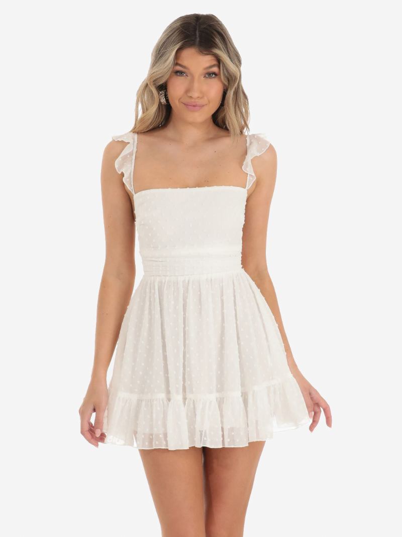 Vestidos Festa Femininos Alças Pretas Pescoço Babados Sem Mangas Vestido Semi Formal - Branco