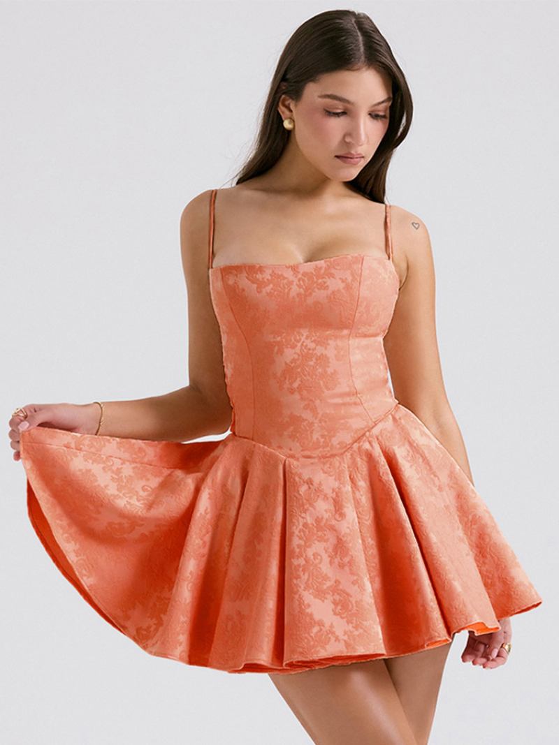 Vestidos Festa Femininos Laranja Alças Pescoço Sem Mangas Vestido Semi Formal - Laranja