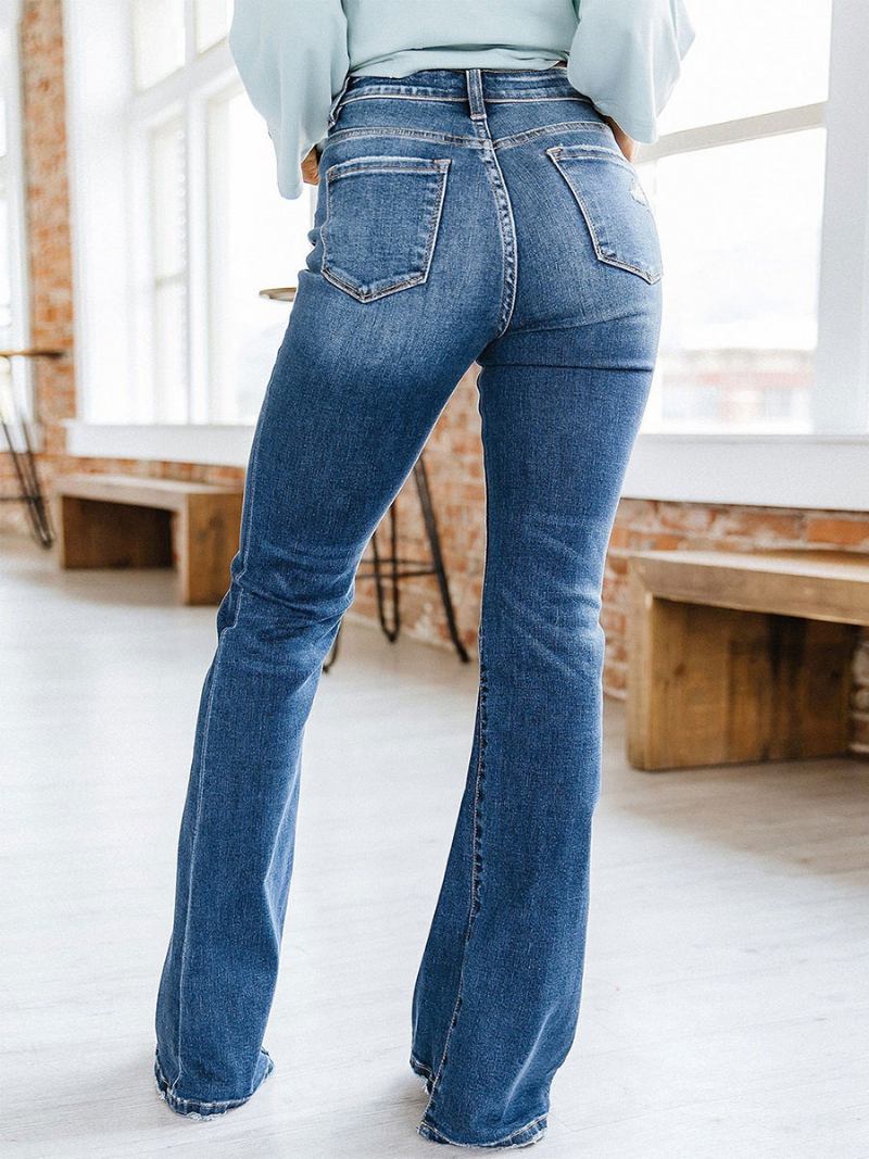 Bootcut Jeans Cintura Alta Algodão Primavera Flare Inferior Para Mulheres - Azul