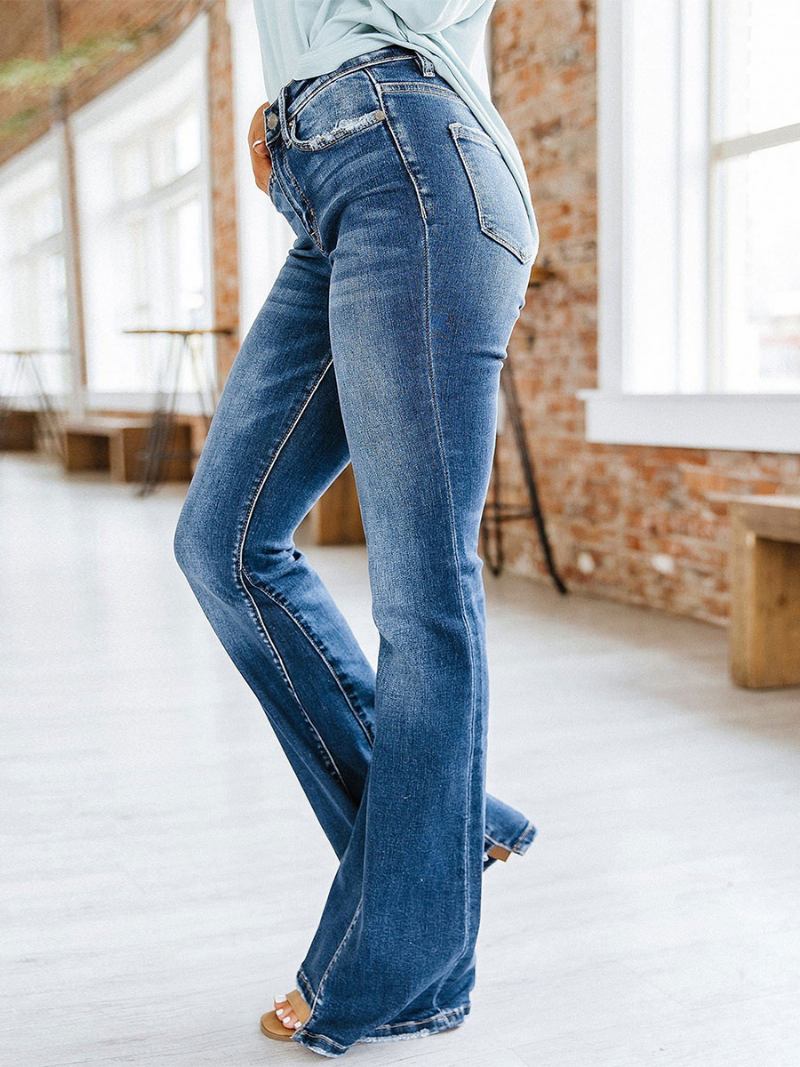 Bootcut Jeans Cintura Alta Algodão Primavera Flare Inferior Para Mulheres - Azul