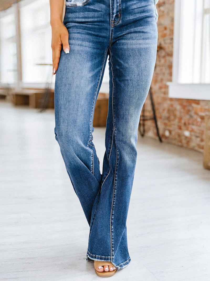 Bootcut Jeans Cintura Alta Algodão Primavera Flare Inferior Para Mulheres - Azul