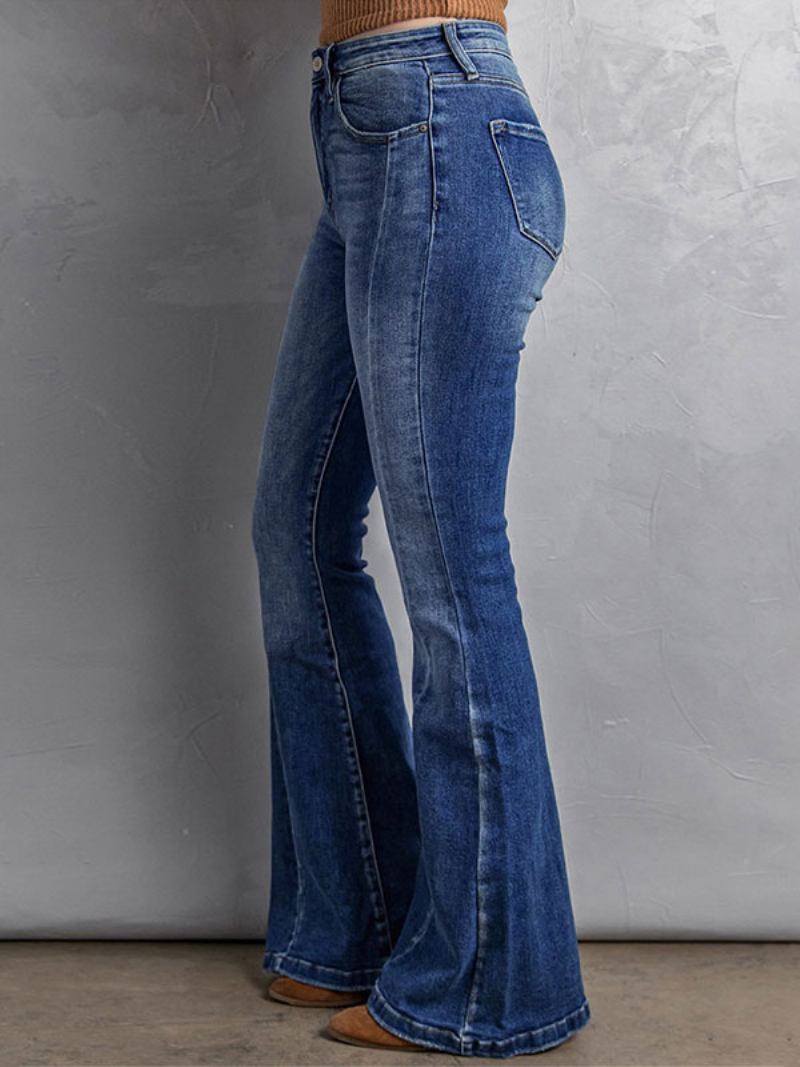 Calça Jeans Azul Cintura Alta Com Zíper E Flare Para Mulheres - Azul