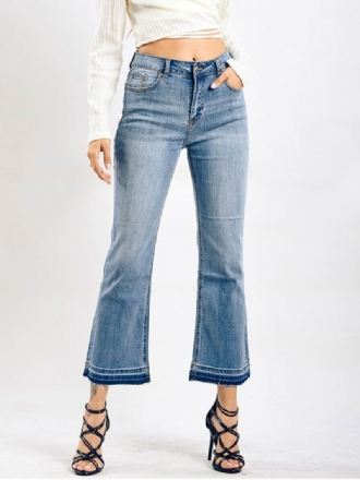 Calça Jeans Feminina Bootcut Cintura Alta Algodão Primavera