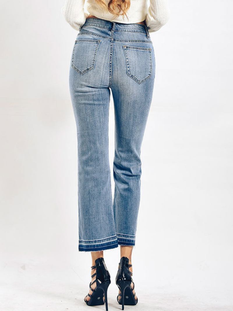 Calça Jeans Feminina Bootcut Cintura Alta Algodão Primavera - Azul