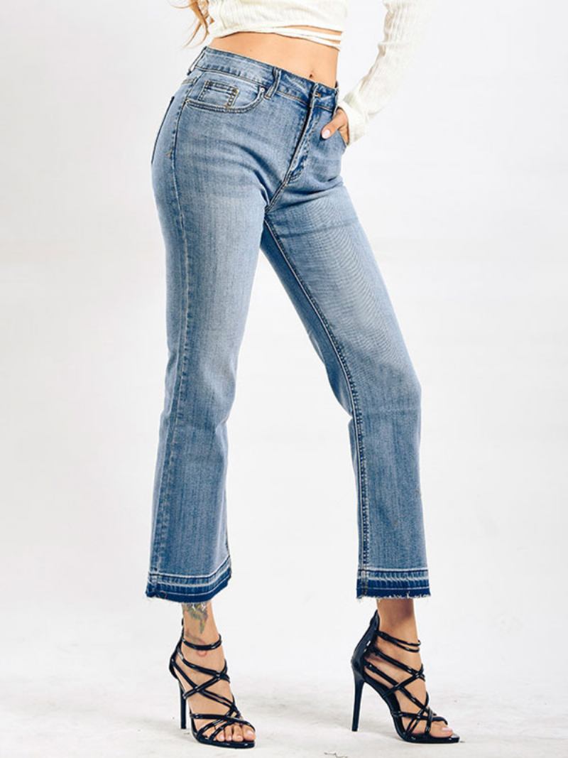 Calça Jeans Feminina Bootcut Cintura Alta Algodão Primavera - Azul