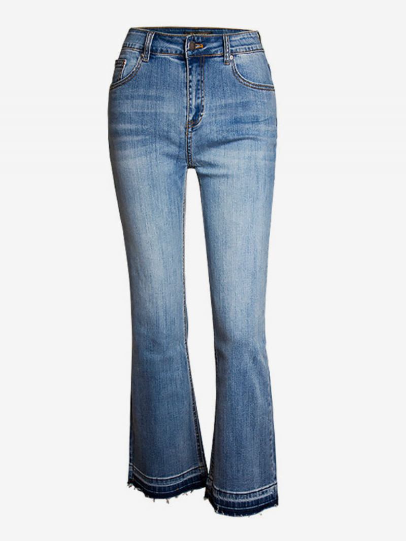 Calça Jeans Feminina Bootcut Cintura Alta Algodão Primavera - Azul