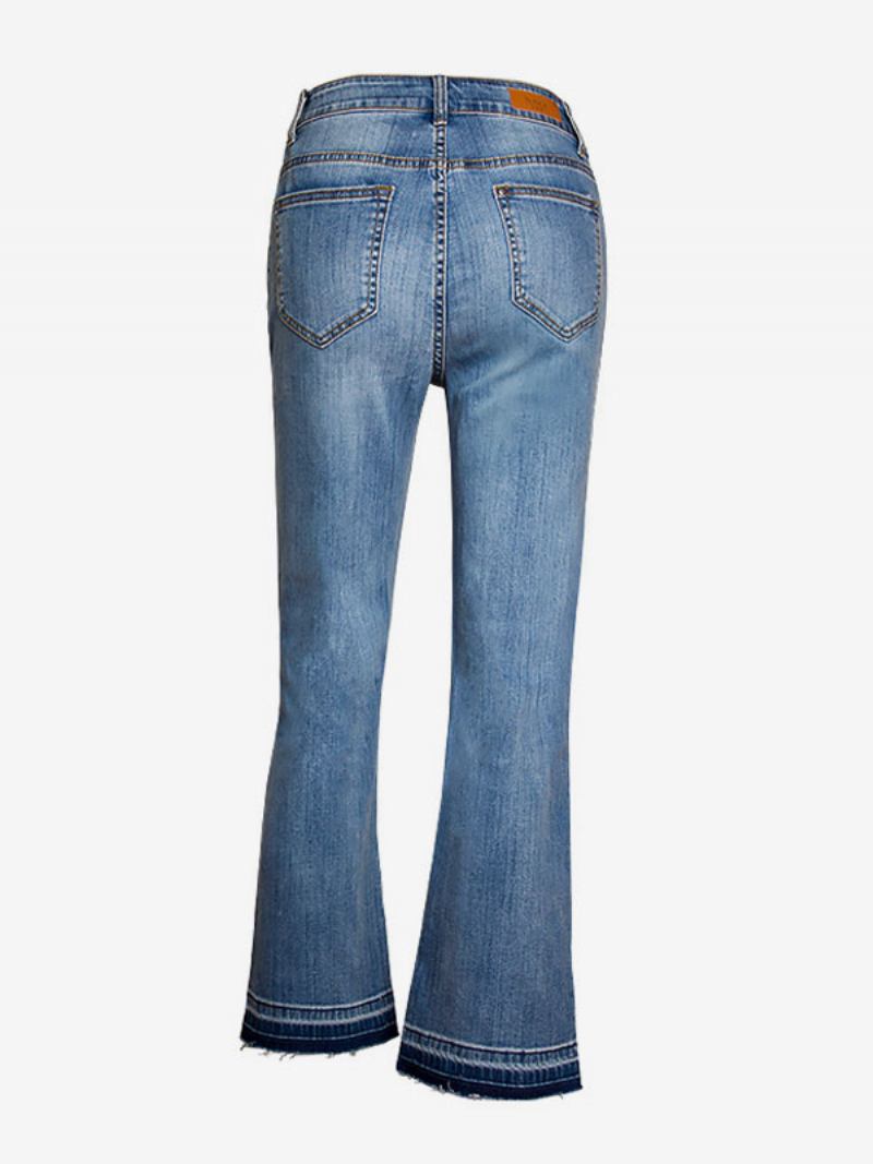 Calça Jeans Feminina Bootcut Cintura Alta Algodão Primavera - Azul