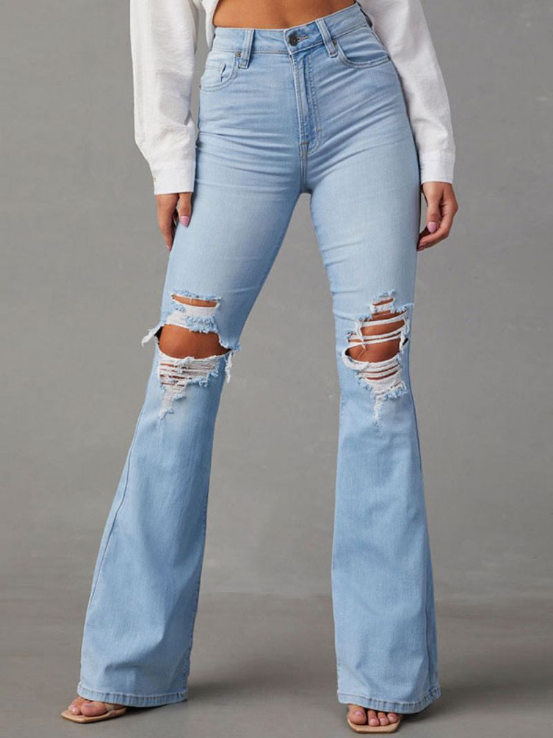 Calça Jeans Feminina Casual Cintura Elevada Poliéster