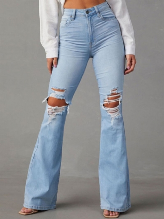 Calça Jeans Feminina Casual Cintura Elevada Poliéster