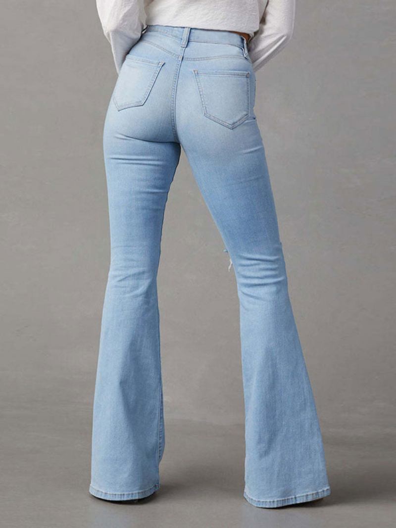 Calça Jeans Feminina Casual Cintura Elevada Poliéster - Azul Céu Claro