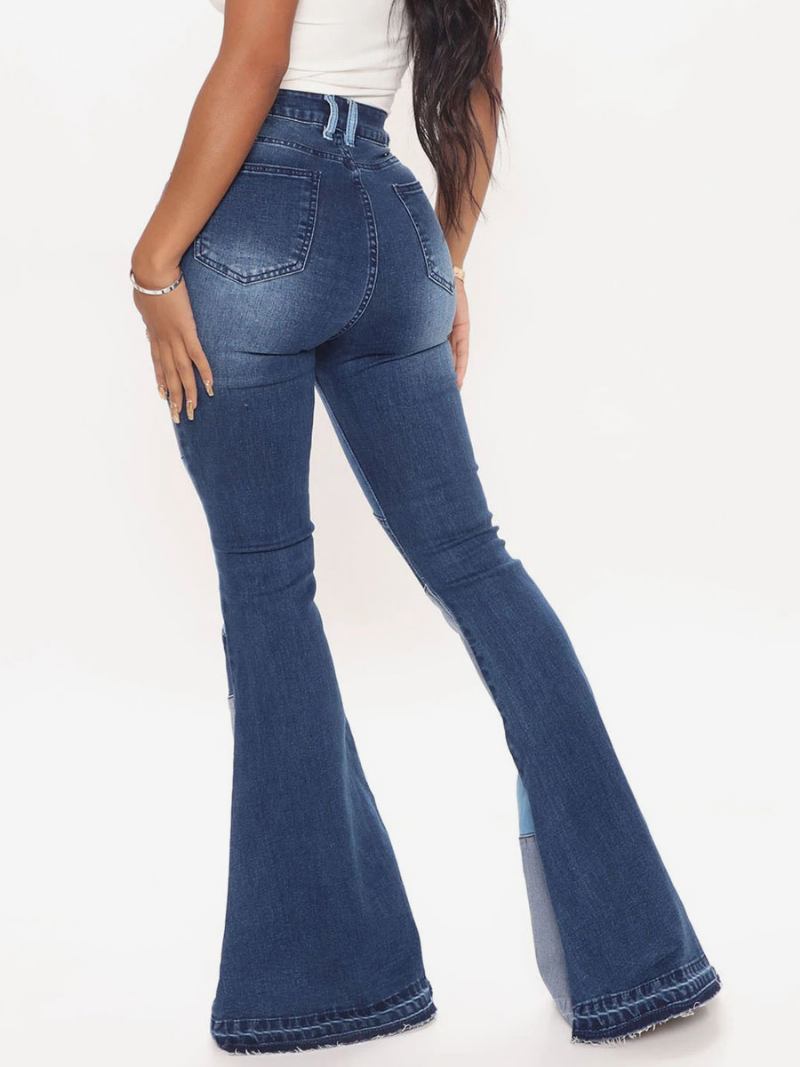 Calça Jeans Feminina Casual Geométrica Algodão Bell Bottoms - Azul