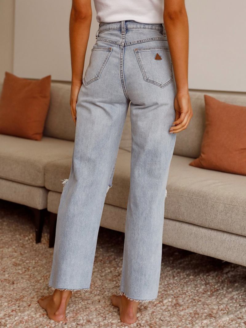 Calça Jeans Feminina Chique Cintura Subida Algodão - Azul Céu Claro