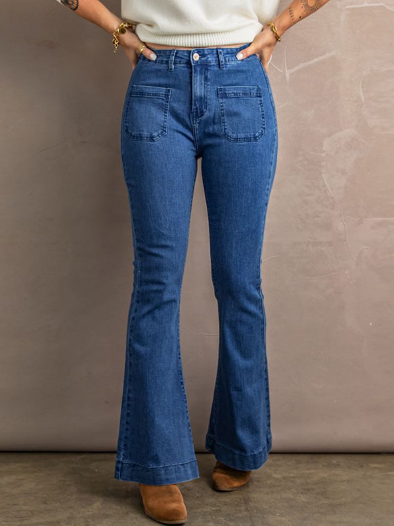 Calça Jeans Feminina Larga Cintura Alta Com Zíper Fly Diária Casual