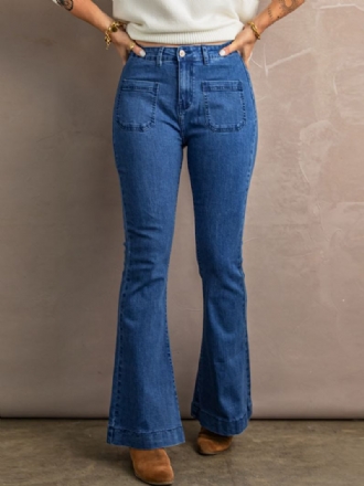 Calça Jeans Feminina Larga Cintura Alta Com Zíper Fly Diária Casual