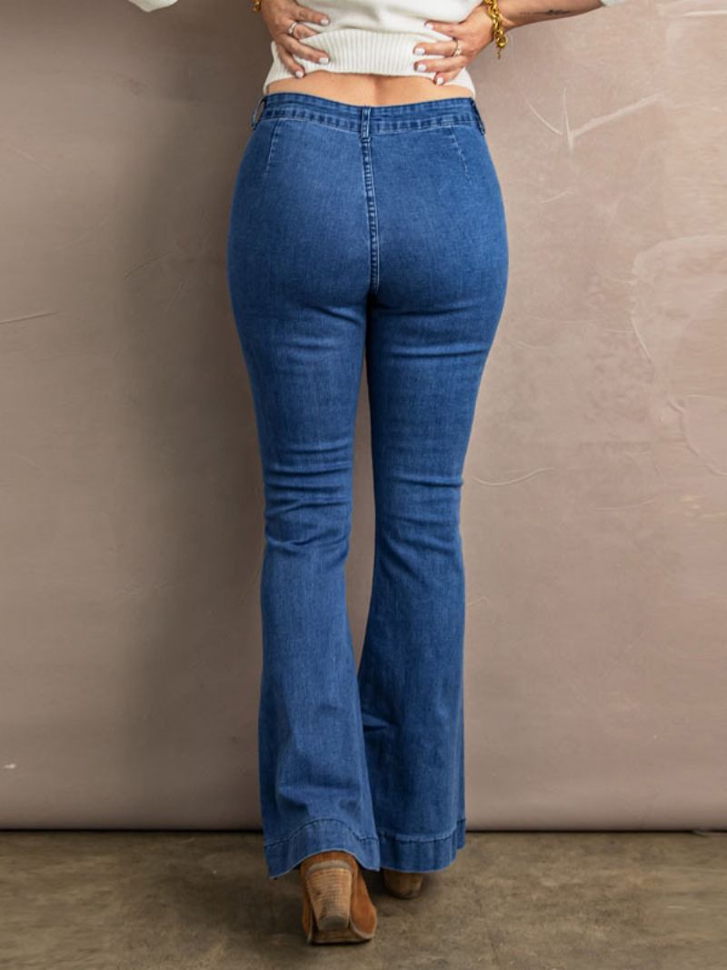 Calça Jeans Feminina Larga Cintura Alta Com Zíper Fly Diária Casual - Azul