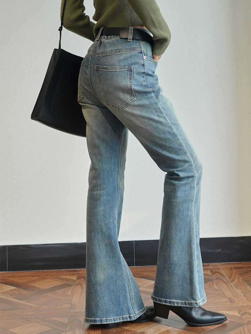 Calça Jeans Feminina Larga Com Cintura Alta Casual Diária - Azul