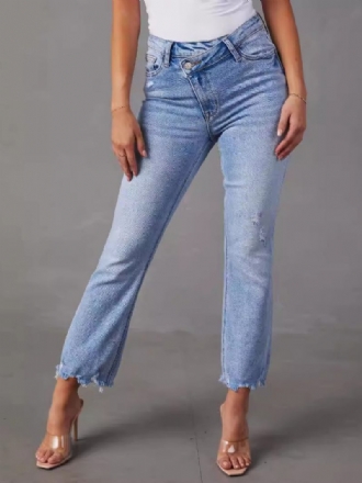 Calça Jeans Feminina Moda Dois Tons Poliéster Envelhecido