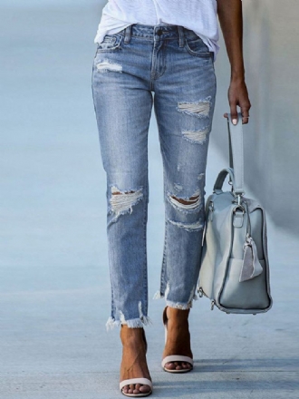 Calça Jeans Feminina Moderna Distressed Skinny Poliéster