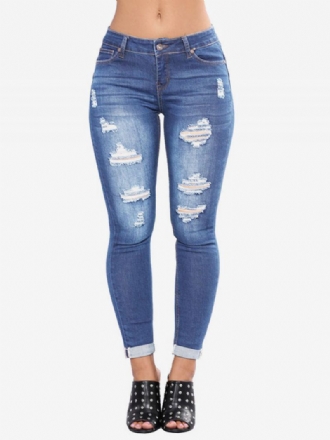 Calça Jeans Feminina Moderna E Desgastada Algodão Skinny