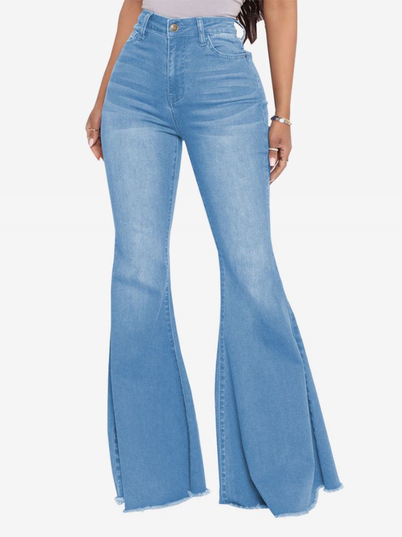 Calça Jeans Flare Cintura Alta Algodão Para Mulheres - Azul