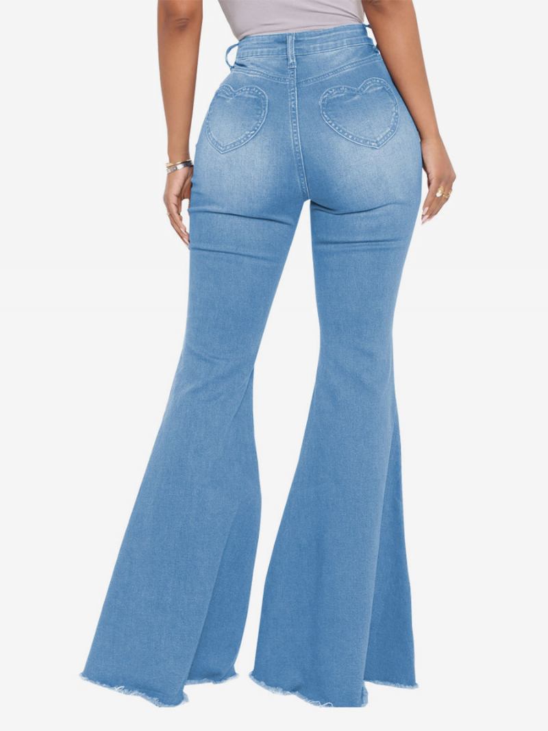 Calça Jeans Flare Cintura Alta Algodão Para Mulheres - Azul