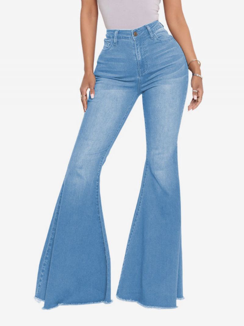 Calça Jeans Flare Cintura Alta Algodão Para Mulheres - Azul