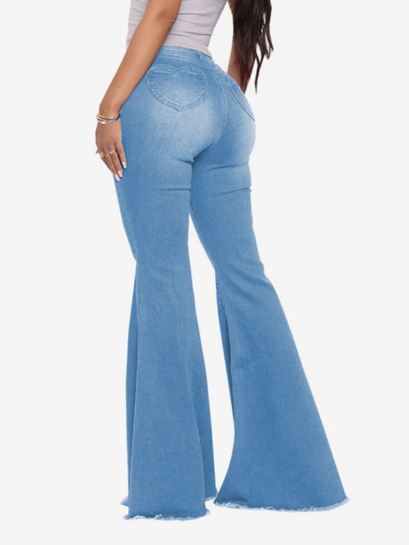 Calça Jeans Flare Cintura Alta Algodão Para Mulheres - Azul