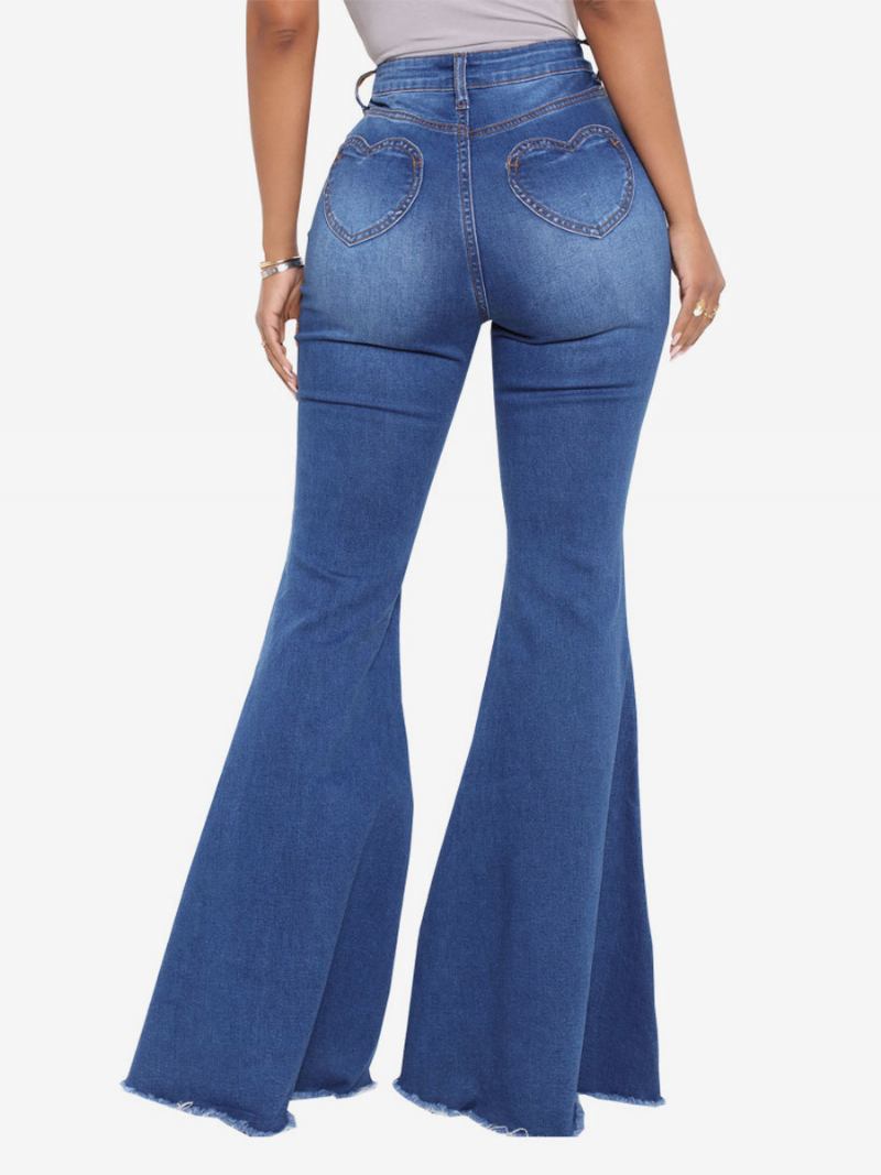 Calça Jeans Flare Cintura Alta Algodão Para Mulheres - Azul Profundo