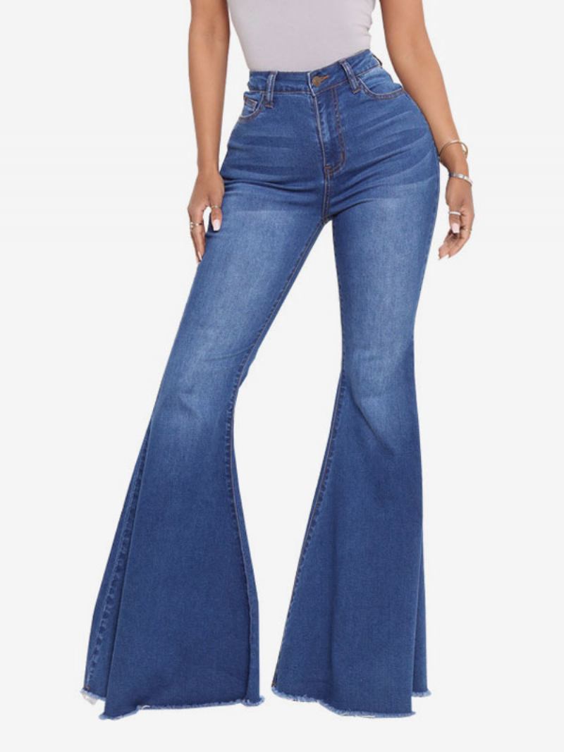 Calça Jeans Flare Cintura Alta Algodão Para Mulheres - Azul Profundo