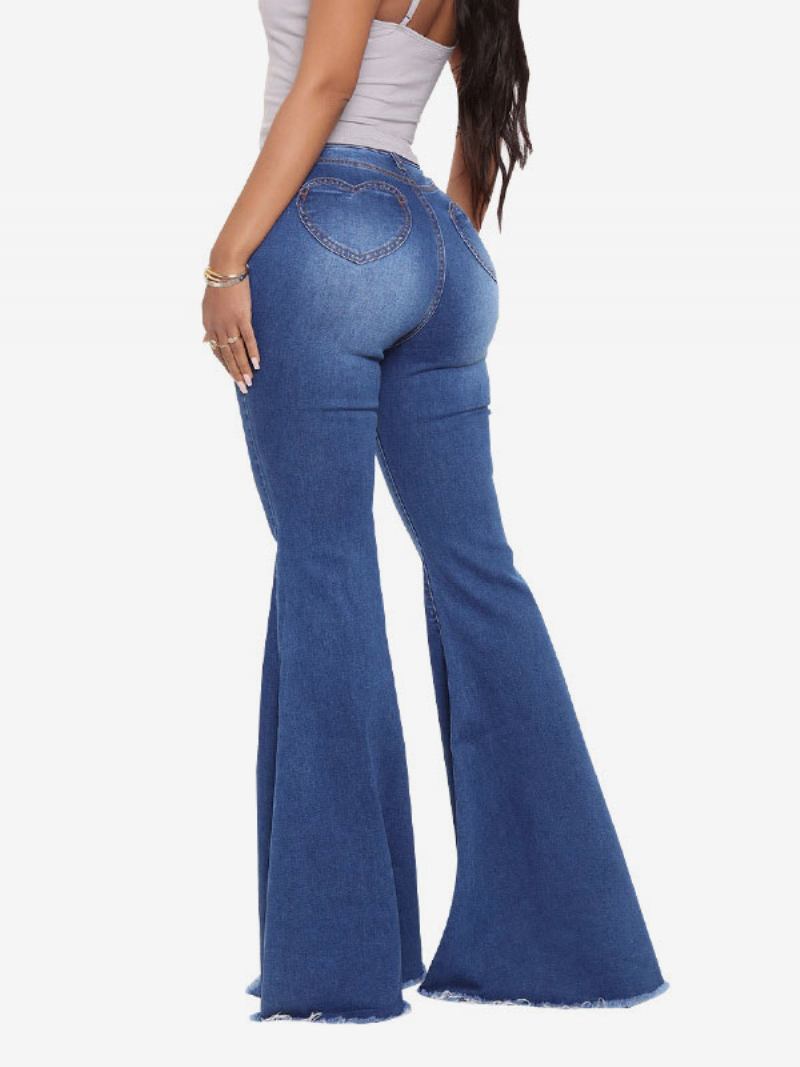 Calça Jeans Flare Cintura Alta Algodão Para Mulheres - Azul Profundo