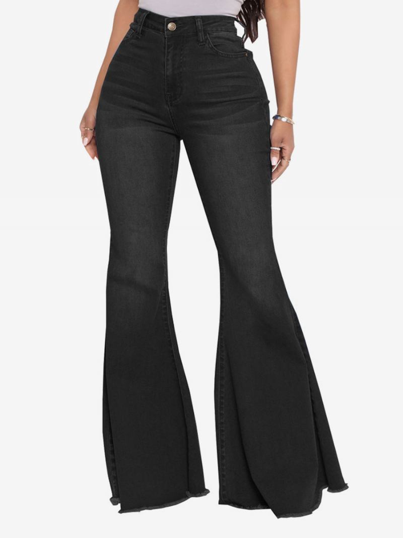 Calça Jeans Flare Cintura Alta Algodão Para Mulheres - Preto