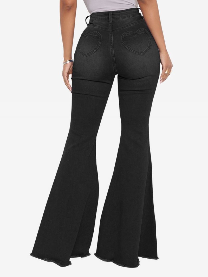 Calça Jeans Flare Cintura Alta Algodão Para Mulheres - Preto