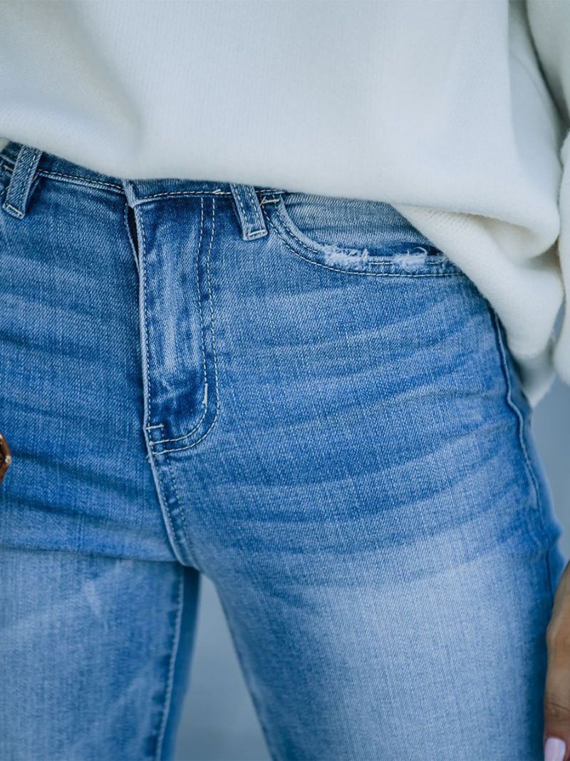 Calças Para Esfregar O Chão Jeans Verão Casual Largas Femininas - Azul