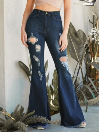 Flare Jeans Raw Edge Rasgado Cintura Alta Sino Bottoms Para Mulheres