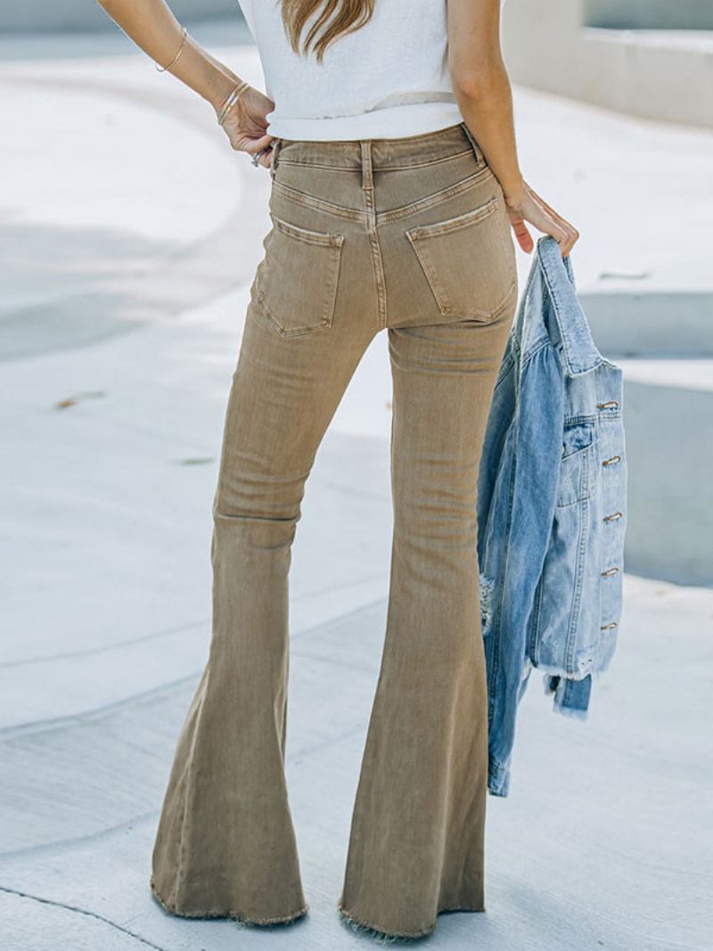 Jeans Flare Para Mulheres Camelo Algodão Primavera Sino Bottoms - Camelo