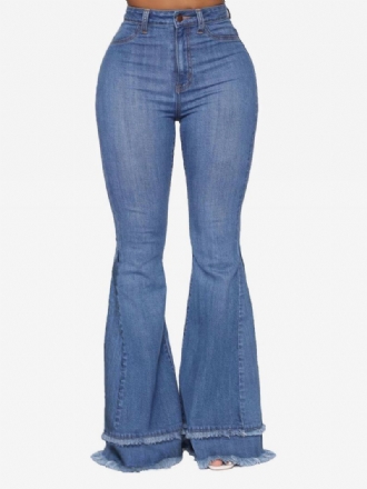 Jeans Flare Para Mulheres Com Borda Crua Algodão Primavera Sino Bottoms