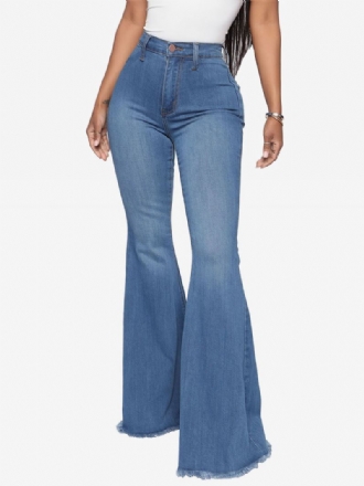 Jeans Flare Para Mulheres Com Borda Crua Cintura Alta Sino Bottoms