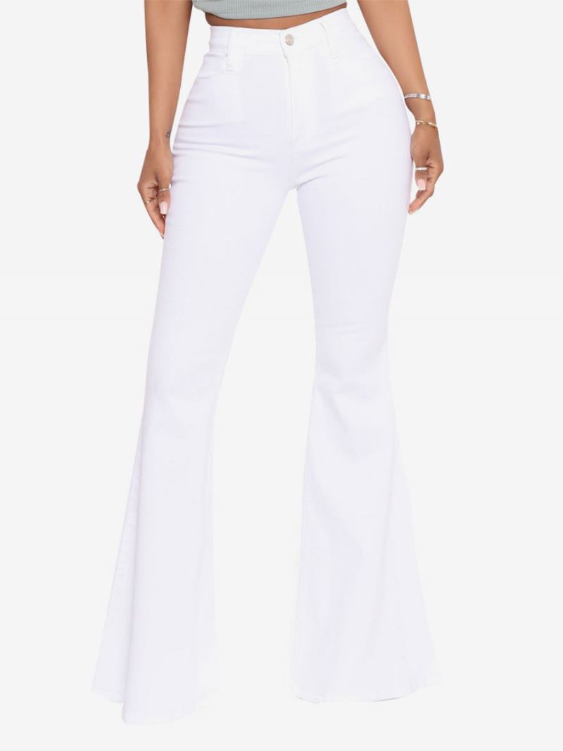 Jeans Flare Para Mulheres Com Borda Crua Cintura Alta Sino Bottoms - Branco