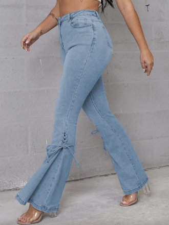 Jeans Flare Para Mulheres Com Renda E Cintura Média Sino Bottoms