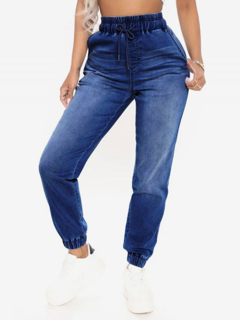 Jeans Para Mulheres Cool Blue Tapered Fit Cotton Bottoms -  Azul Profundo 