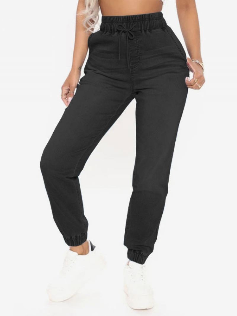 Jeans Para Mulheres Cool Blue Tapered Fit Cotton Bottoms -  Preto