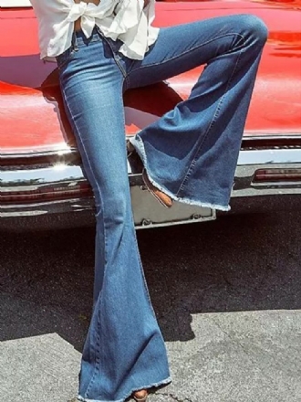 Jeans Para Mulheres Moda Sino Bottoms Zíper Botão Fly Azul Calças