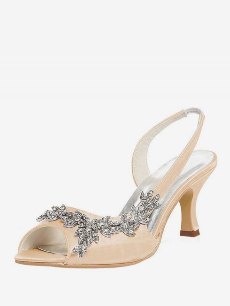 Bombas Femininas Casamento Com Strass E Estilingue - Champanhe