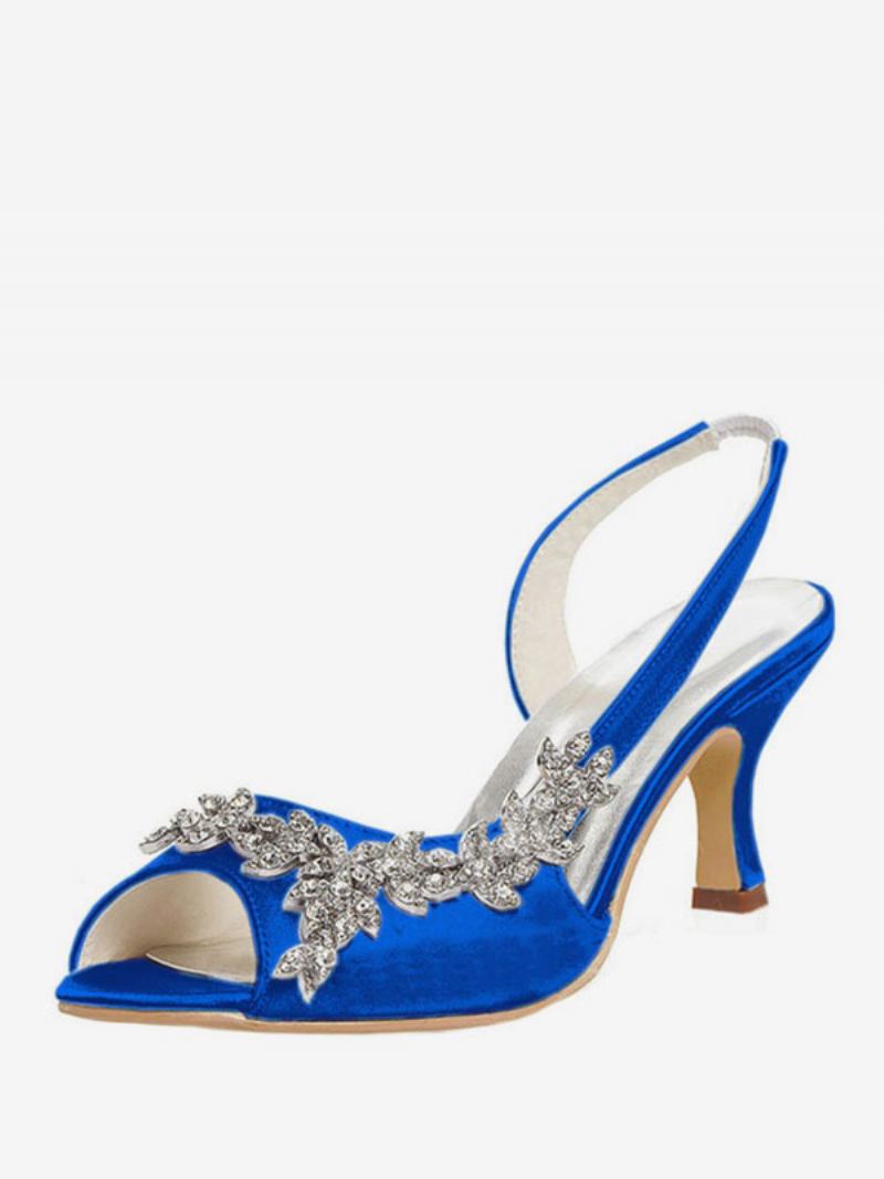 Bombas Femininas Casamento Com Strass E Estilingue - Azul Royal