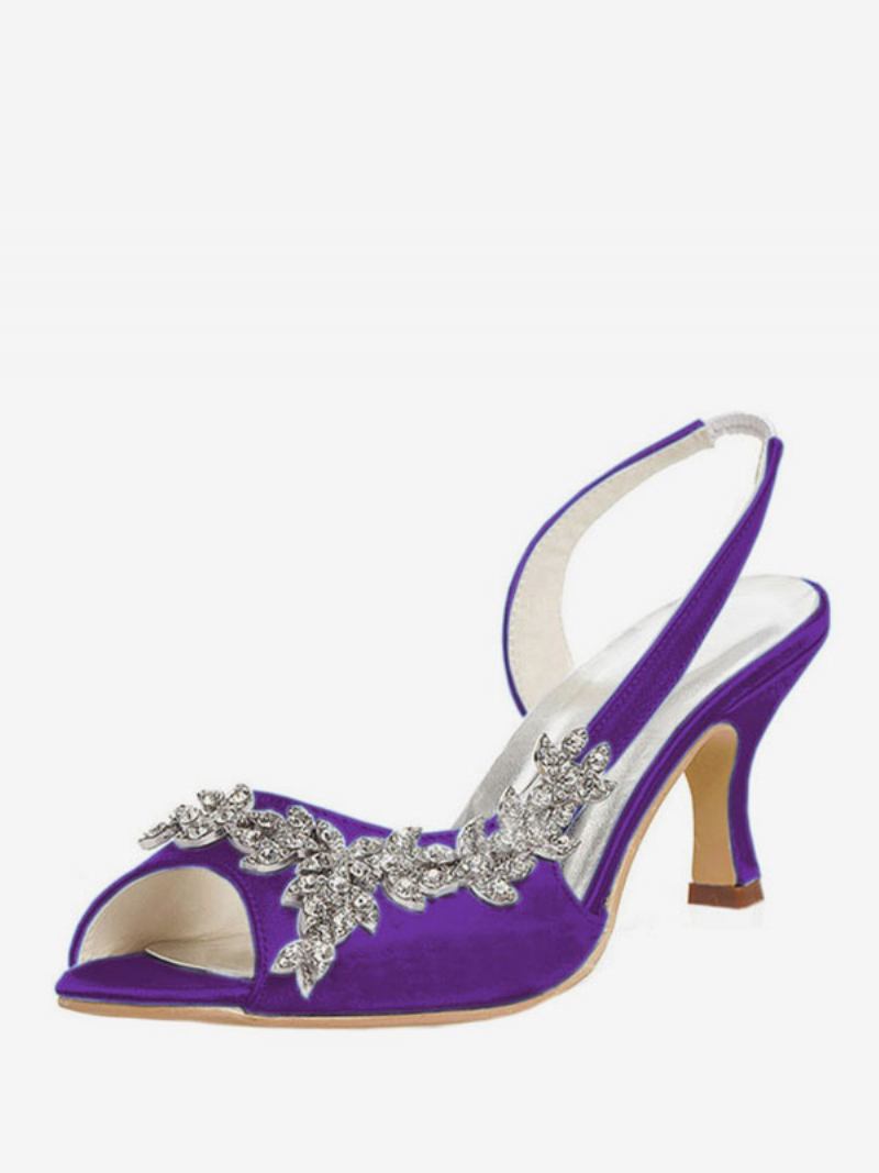 Bombas Femininas Casamento Com Strass E Estilingue - Roxo Profundo