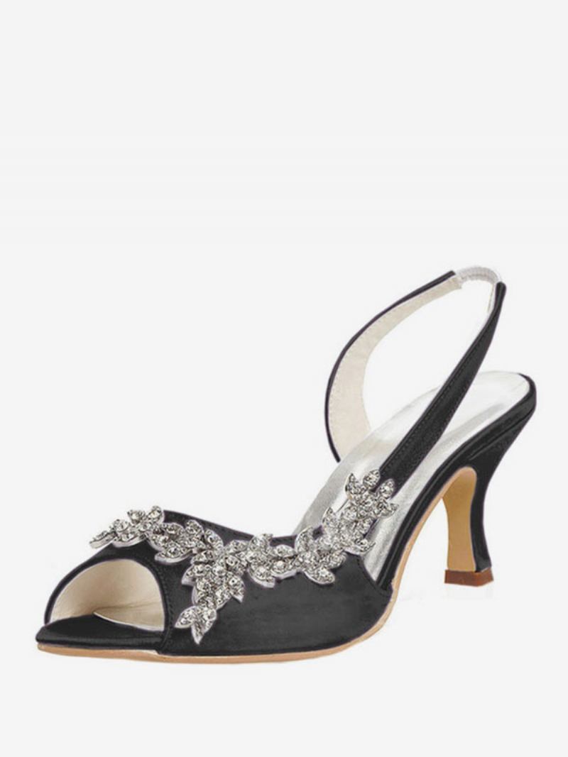 Bombas Femininas Casamento Com Strass E Estilingue - Preto